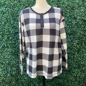 Joyspun Waffle Knit Plaid Long Sleeve Top